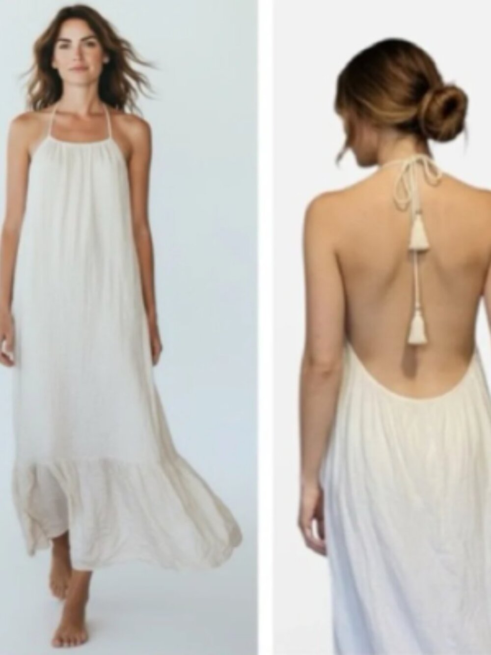 Terzo Millennio Linen Halter Maxi Dress Light Gray Medium
